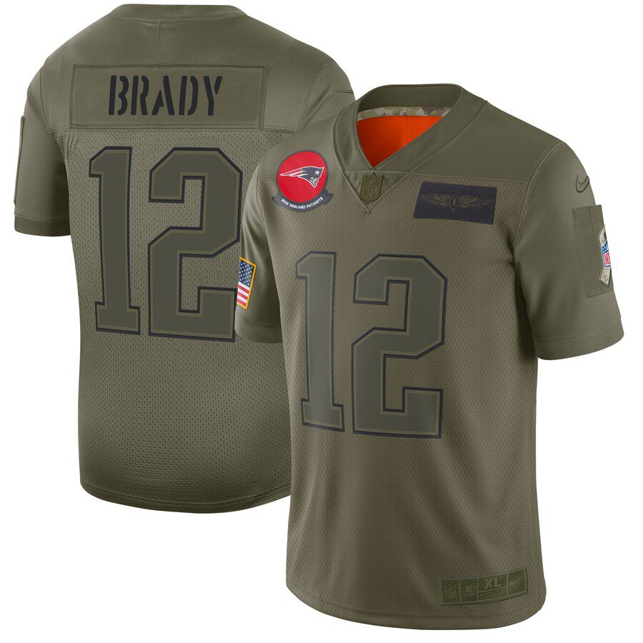 Men New England Patriots #12 Brady Green Nike Olive Salute To Service Limited NFL Jerseys